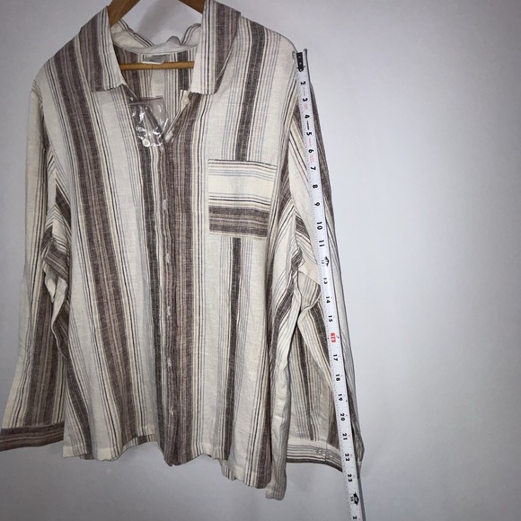 Blair Striped Button Down Shirt 2XL Beige Brown Casual Lightweight Top - Picture 6 of 7